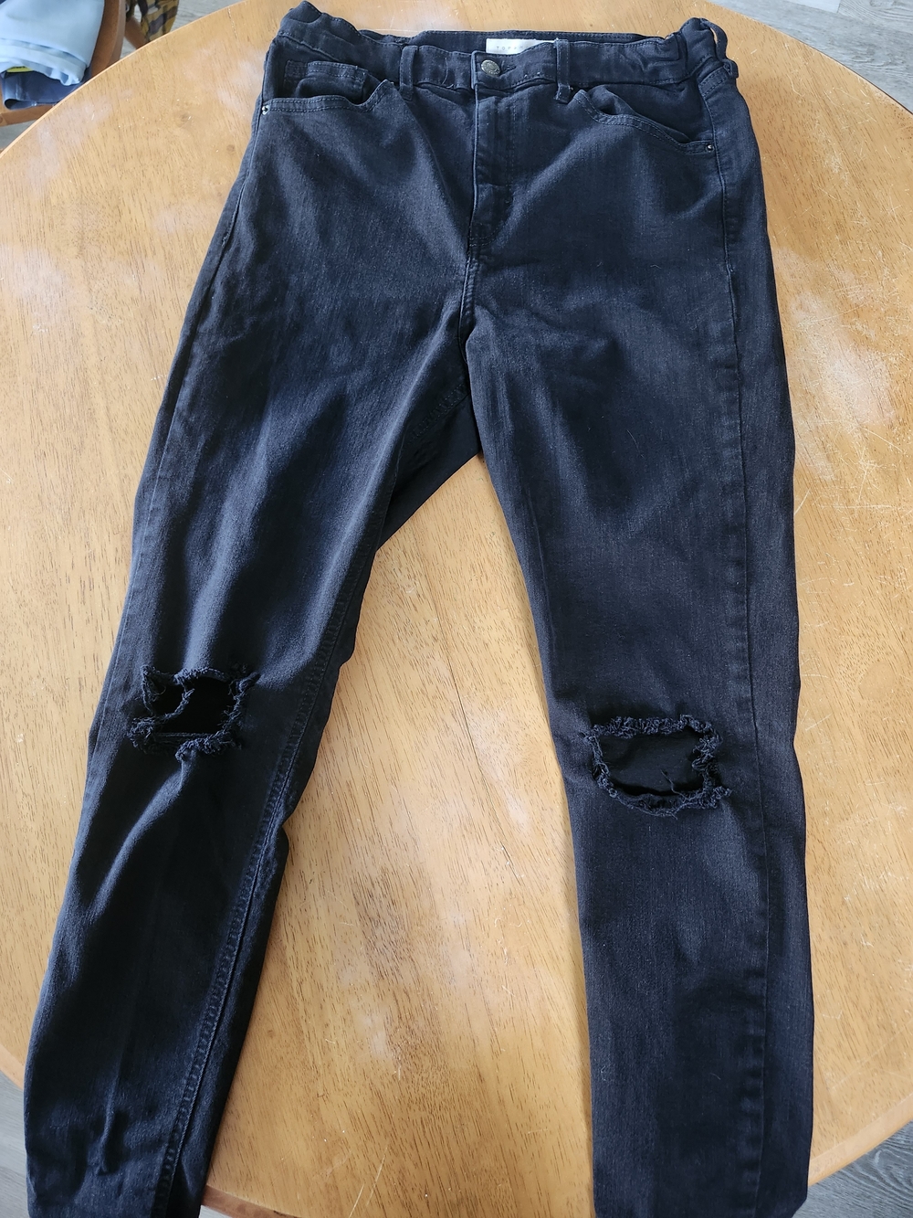 Topshop Black Skinny Jeans with Knee Rips | W32, L30 | Stretch